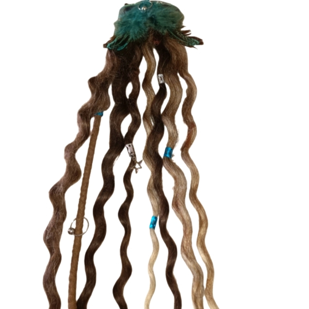 4/$15 Brown & Bld 1pc Braids Dread Clip In Extension Deco & Charms Viking Boho - Picture 6 of 12